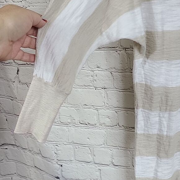 Express Tan Stripe Side Cinch Lightweight Slub Knit Sweater Neutral Small Top - Picture 5 of 9